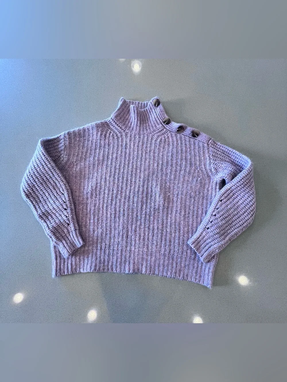 Alpaca Merino Wool Blend J. Crew Button-Shoulder Turtleneck Cropped Sweater